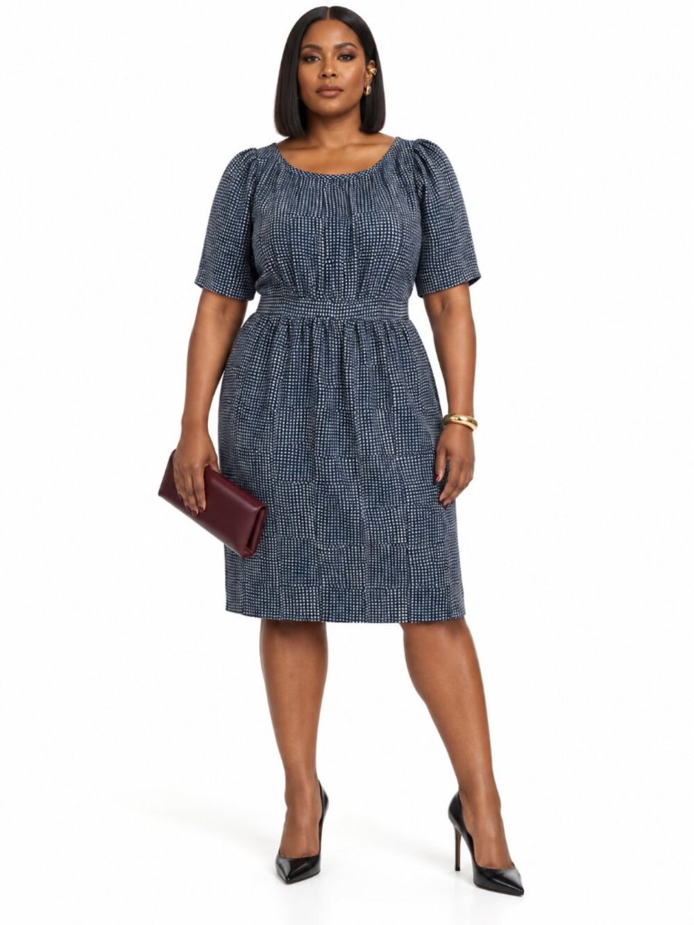 Banana Republic Silk Check Sheath Dress Navy White Work Cocktail Size 16